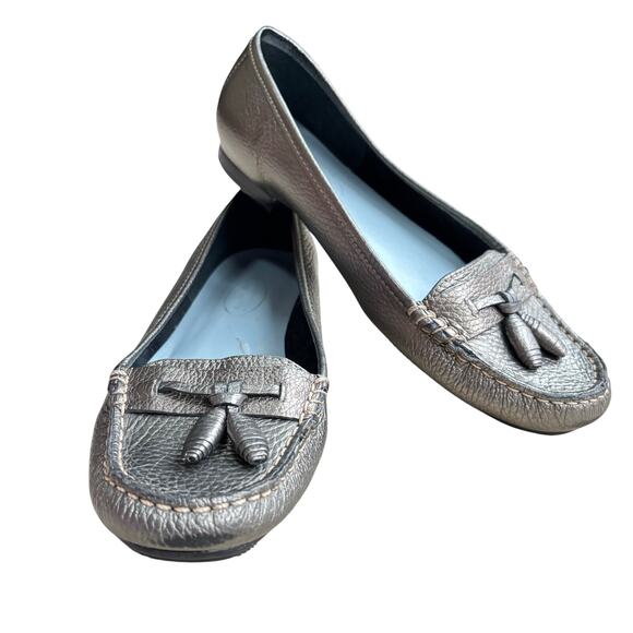 Talbots leather flats loafers US 6.5M casual shoes gold metallic classic tassels - Picture 2 of 9